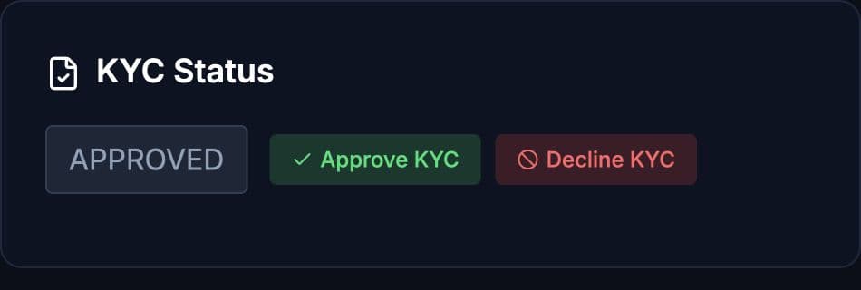 Actual KYC status panel with review controls