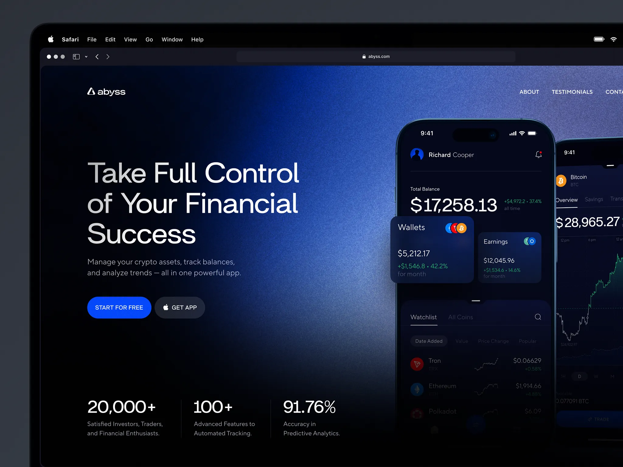 Blue finance website design showcasing a mobile app