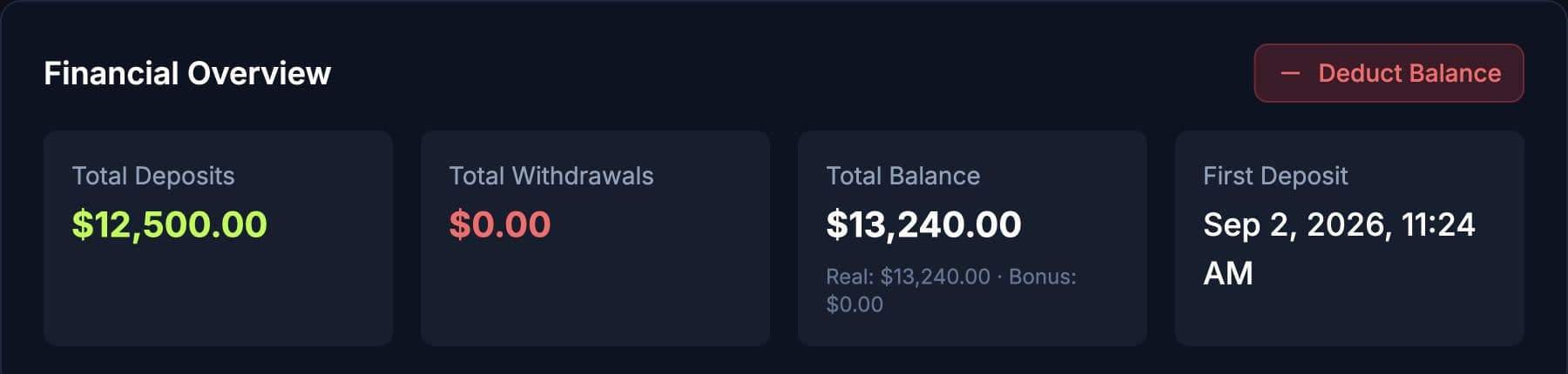 Client financial overview using demo account figures